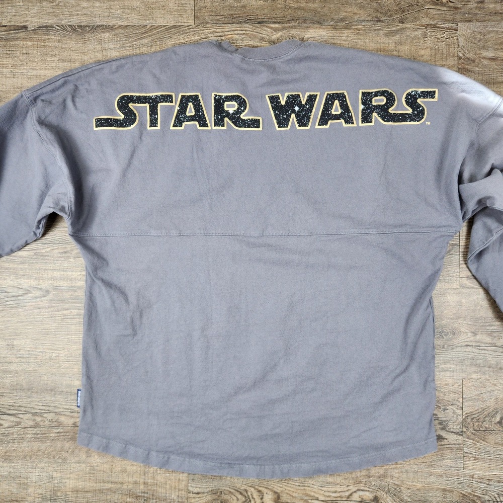 Disney Parks Star Wars Spirit Jersey Grey Glitter Puff Print XL Long Sleeve